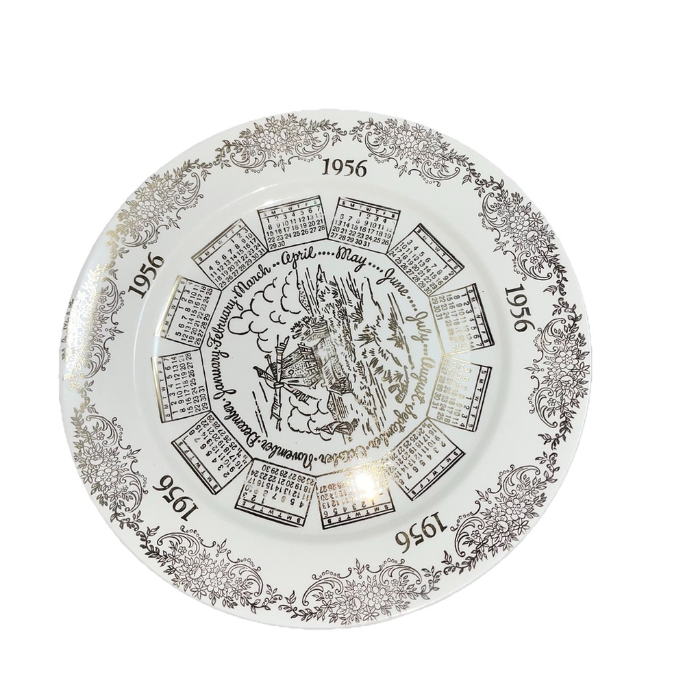 1956 Calendar Plate Fine China Birthday Anniversary Collectible Vintage Decor